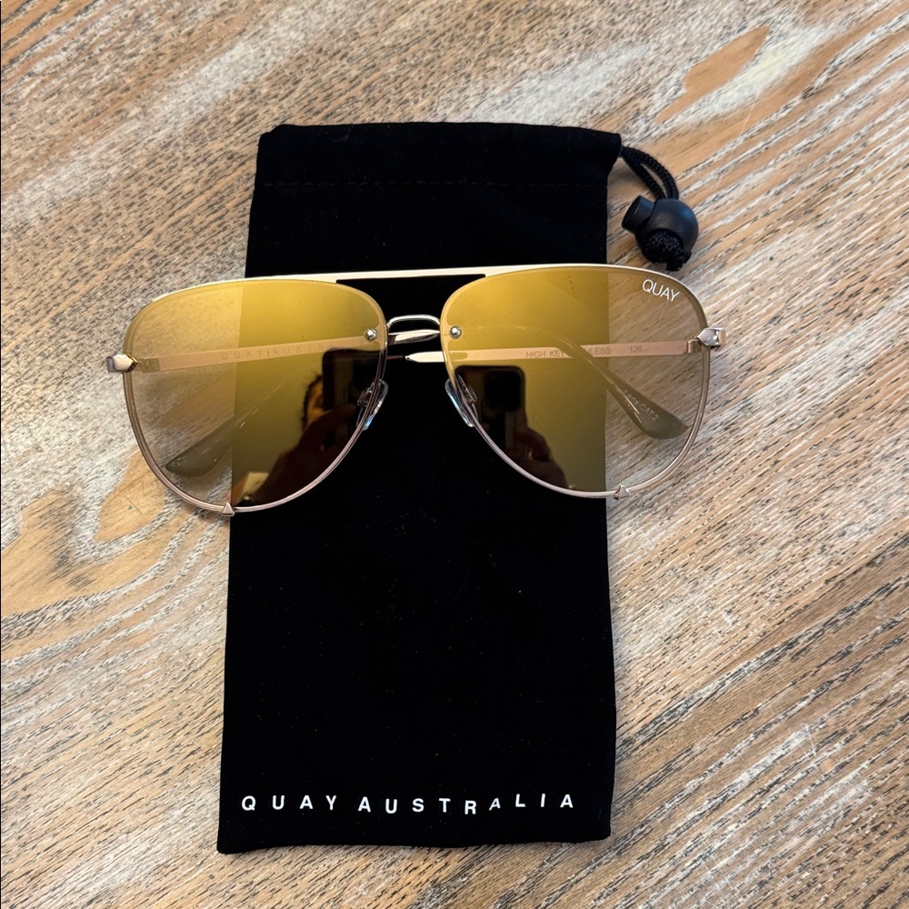Quay Australia Gold-Tinted Aviator Sunglasses